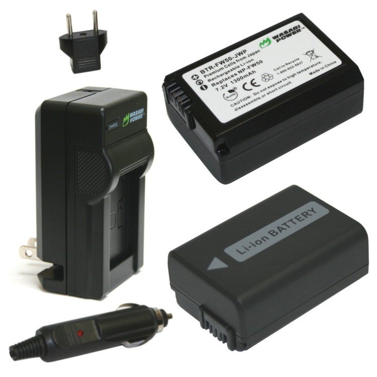 Wasabi Power Battery (2-Pack) and Charger for Sony 