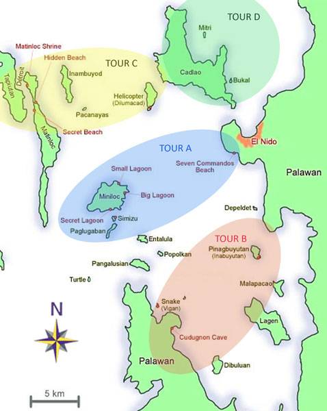 Map of El Nido Island Hopping Tours