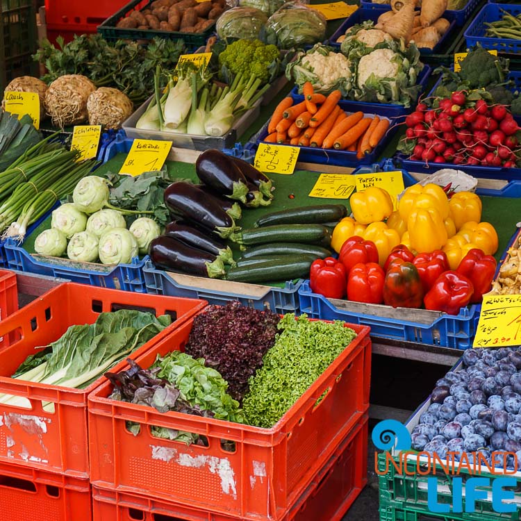 Farmer's Market, Vegetables, Save money on food while traveling, Uncontained Life