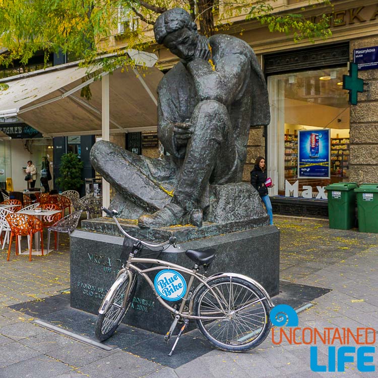 Tesla Statue, Blue Bike, exploring central Zagreb, Croatia, Uncontained Life