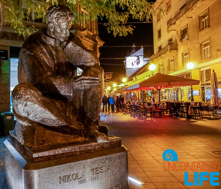 Tesla Sculpture, Evening, exploring central Zagreb, Croatia, Uncontained Life