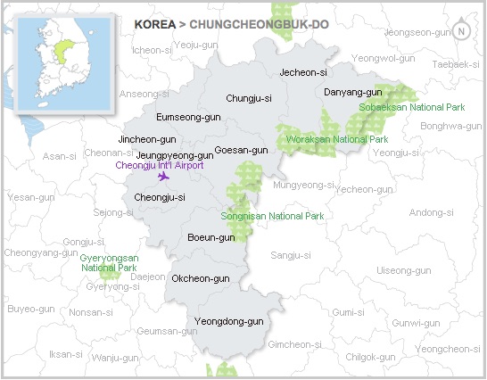 Map of Chungcheongbuk-do, Jincheon South Korea