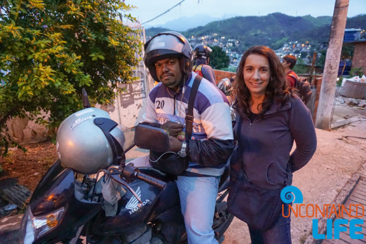 Moto Taxi, visiting favelas in Rio de Janeiro, Brazil, Uncontained Life