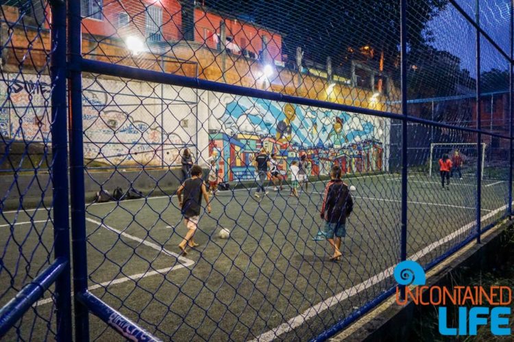 Soccer pitch, visiting favelas in Rio de Janeiro, Brazil, Street Child United, Uncontained Life