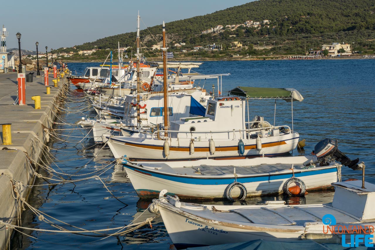 Boat in Harbor, Visit Agistri, Greece, Uncontained Life